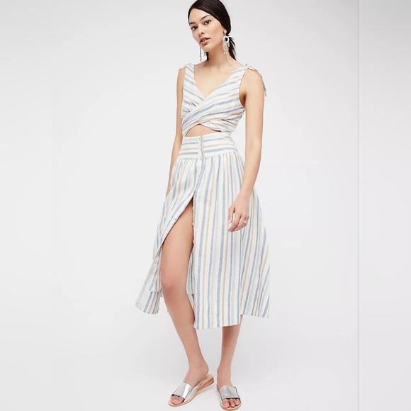 Free People Dresses & Skirts - Free People Striped Midi Dress - Blue and White